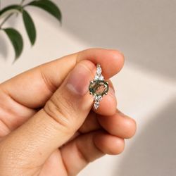925 Sterling Silver Ring with Natural Moss Agate – Size 9