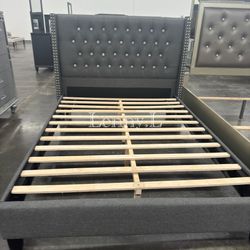 Full size grey diamond bed with orthopedic mattress