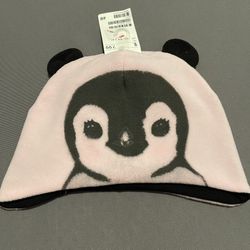 H&M Girls Pink Fleece Penguin Hat/Beanie 1.5-4 years old New With Tag