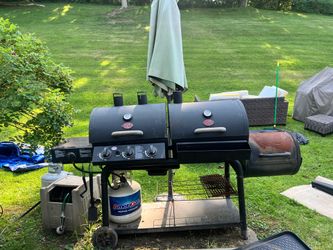 Char-Griller Texas Trio 3-Burner Gas & Charcoal Grill and Smoker in Black