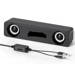 Compact PC Speakers for Desktop - 10W Wired Stereo Speaker with Volume Control Knob, USB Powered, 3.5mm Audio Input, Laptop Expertly Tuned Computer So