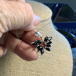 Garnet /black Shappire Butterfly  Necklace 