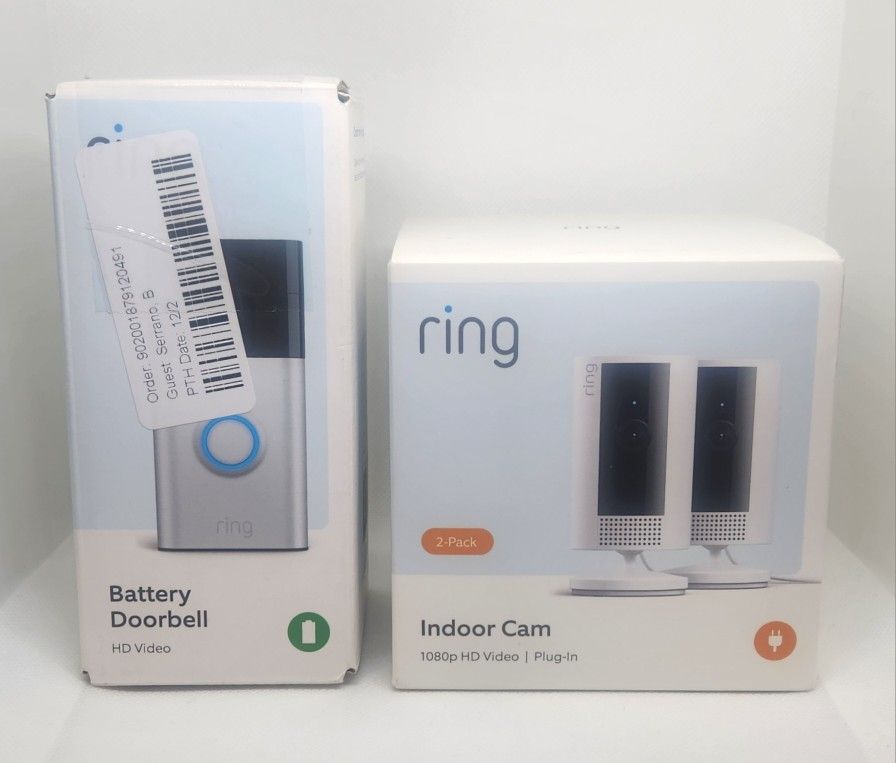 Ring Doorbell & 2pk Indoor Cameras with Privacy lens cover