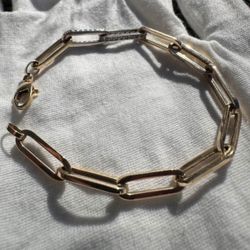 14k Gold Paper clip Bracelet With Two White Gold Clips And Diamonds