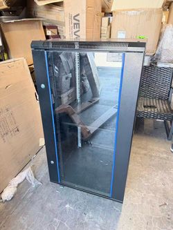 VEVOR 22U Server Rack Cabinet, Network Cabinet Wall Mount, 23.6 in Depth, Network Rack Enclosure with Locking Tempered Glass Door, 4 Casters, Side Pan