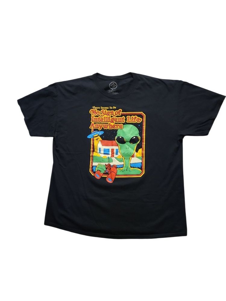 Men's Colorful Alien UFO abduction Short Sleeve Crew Neck T-shirt Size XL Mens