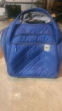 Delsey, carry on luggage that fits under the seat of airplane.