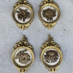 Vintage Hollywood Regency Floral Wall Decor Set Of 4 Plastic By Dart 