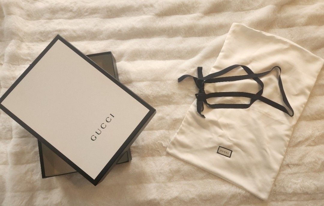 Empty GUCCI box, dust bag, and ribbon