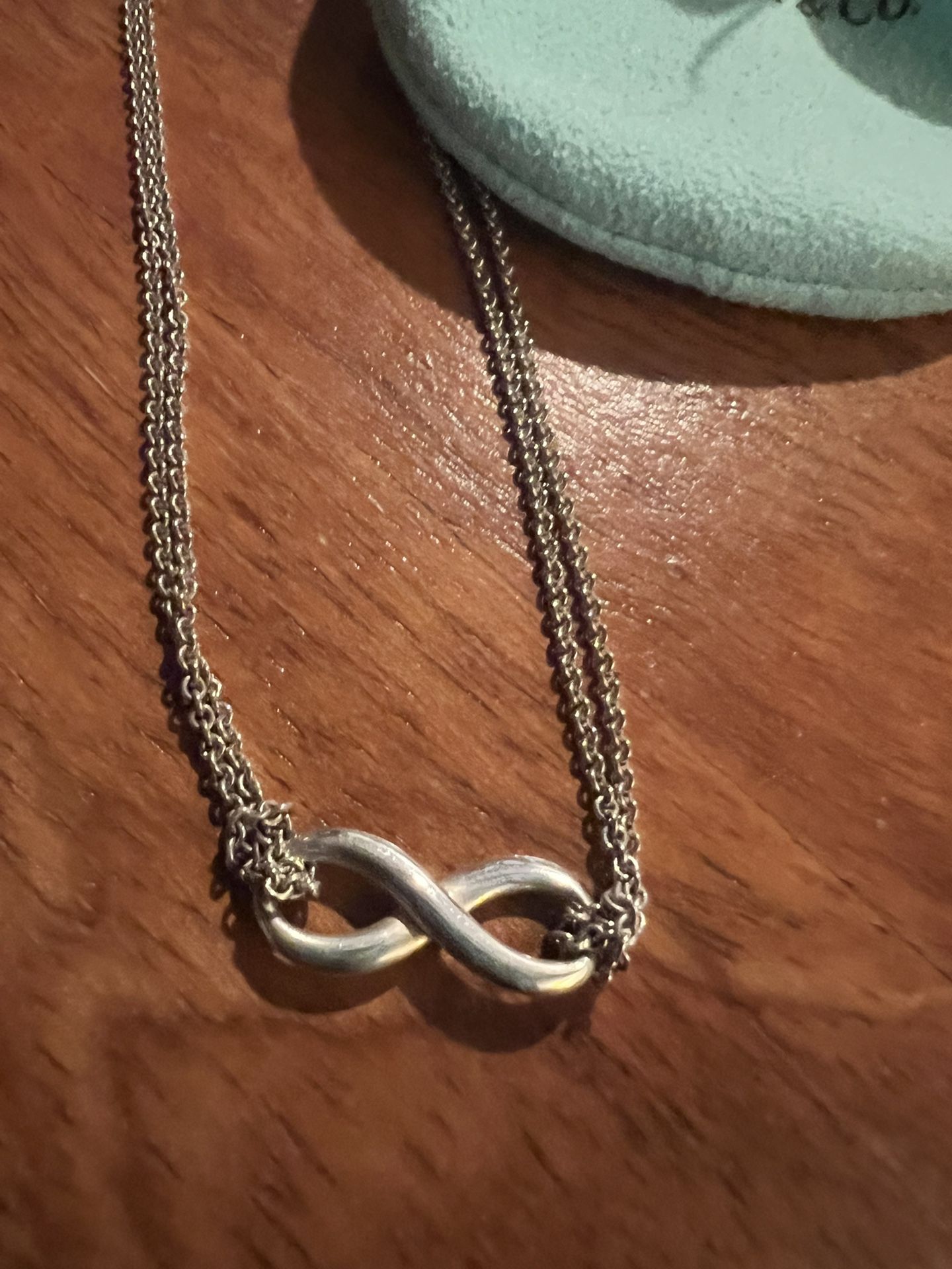 Tiffany Sterling Silver Double Chain Infinity Necklace 16 Inches