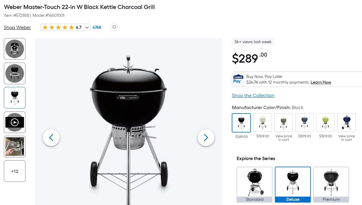 Weber Master-Touch 22-inch Deluxe Black Kettle Charcoal Grill & 2 Large 20-Pound  Bags Of Charcoal 