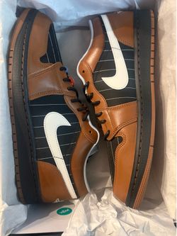 Size 12 Air Jordan 1 Low SE Mens Black/Sail/Black/Light British Tan
