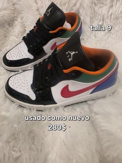 This is a pair of Nike Air Jordan 1 Low SE "Multi-Color" sneakers. 