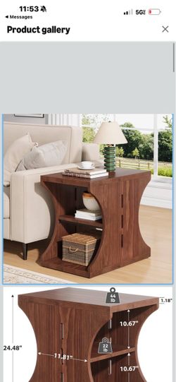 Solid Wood End Table for Living Room, Brown 3-Tier Bedside Table for Bedroom, Farmhouse Nightstand, Easy Assembly