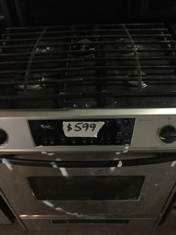 Whirlpool stainless gas range with downdraft/ one year warranty/ free delivery