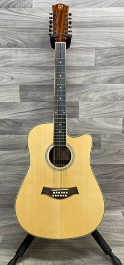 Vangoa 12 String Acoustic Electric Guitar Natural Finish Cutaway Design (A1D027626)