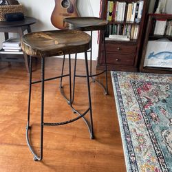 Custom Wooden Seat Stools W/ Iron Legs