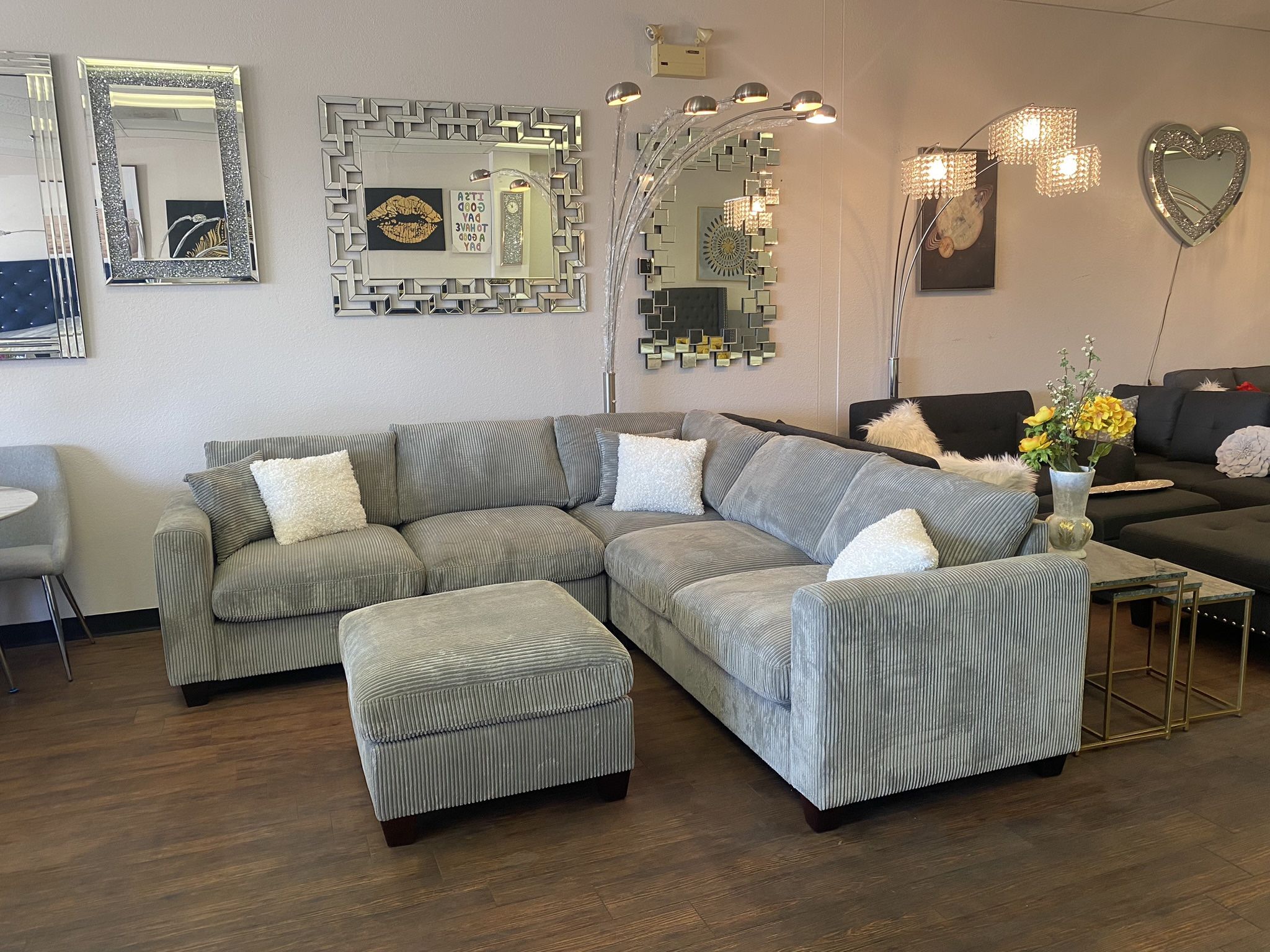 Gray Sectional & Ottoman