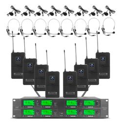 Wireless Microphone System UHF 8 Channel 8 Lavalier Bodypacks 8 Lapel Mic 8 Headsets for Karaoke System Church Speaking Conference Wedding Party...