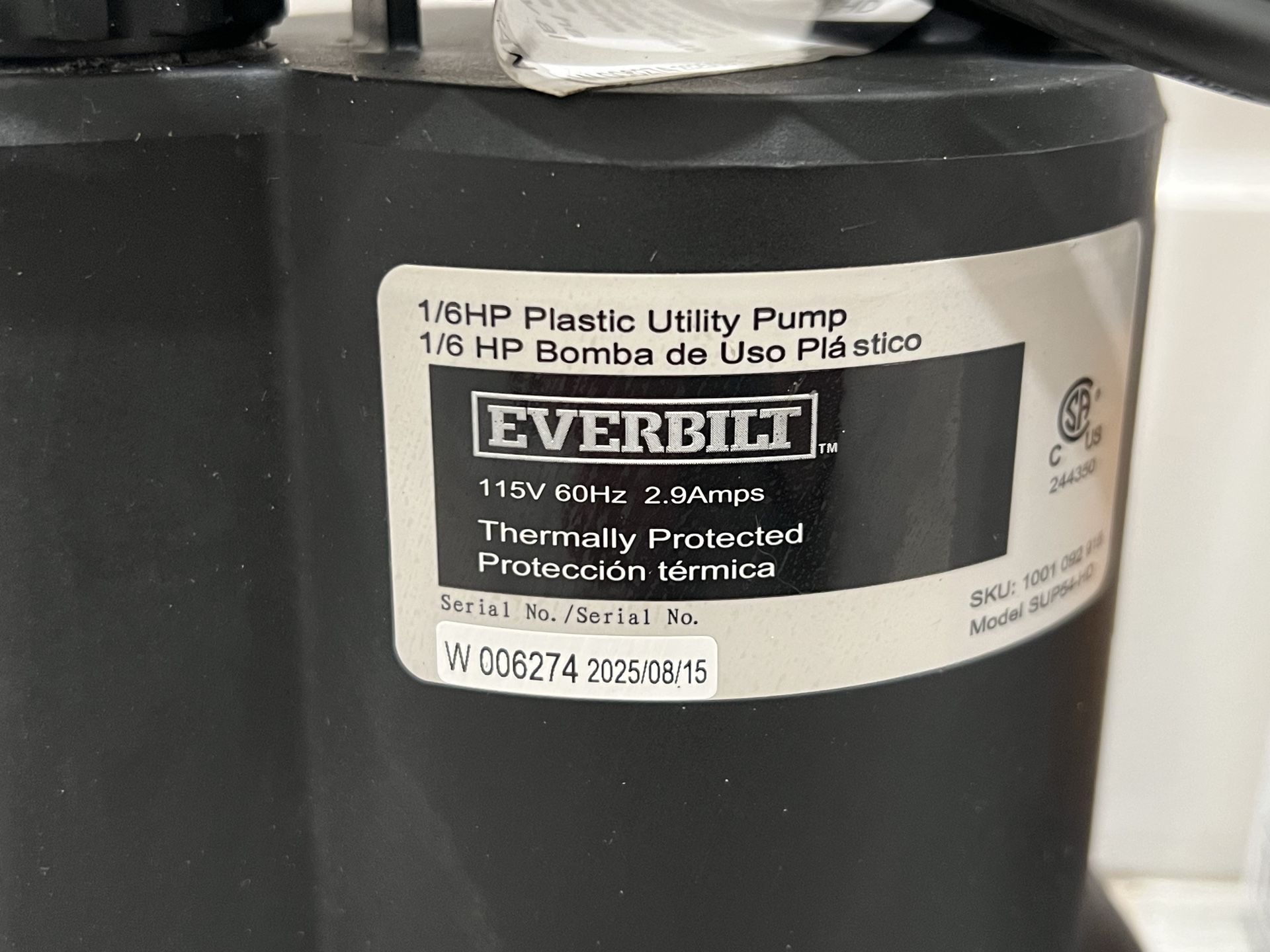 Everbilt  SUP54-HD 1/6 HP Plastic Utility Pump in Good Working Order