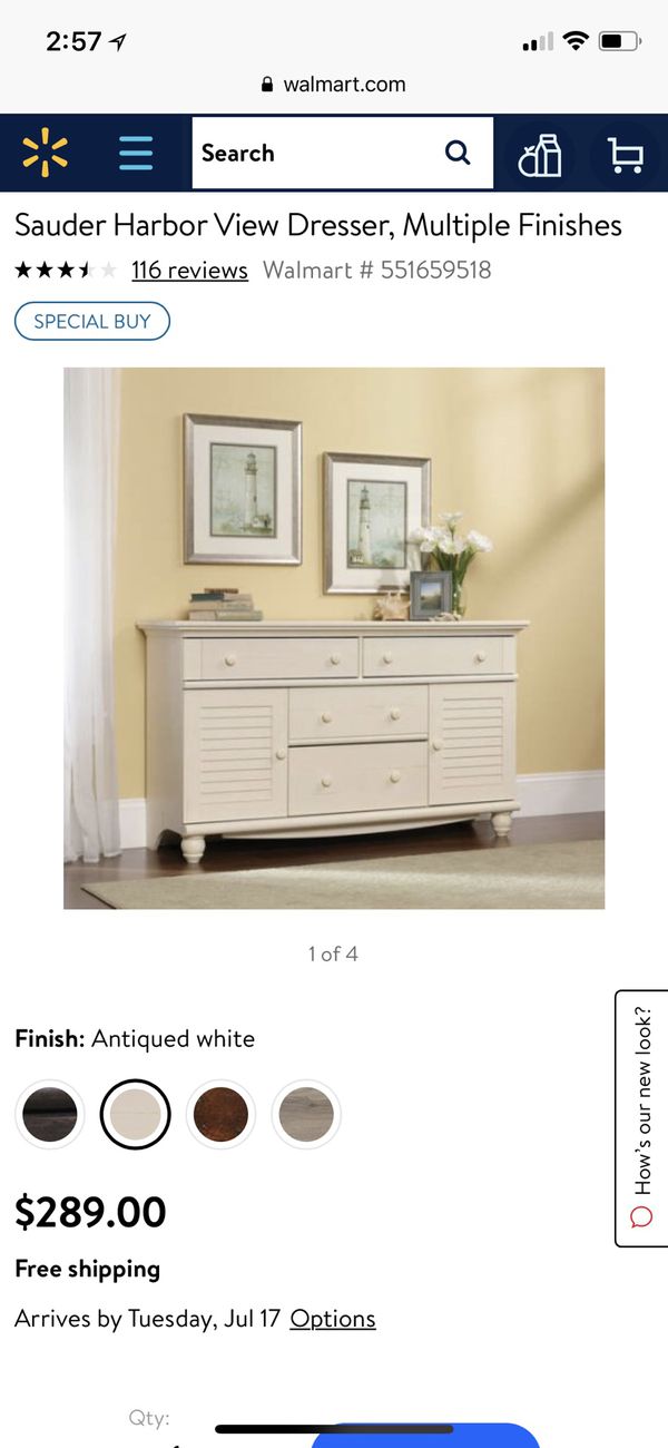 New Still In Box Sauder Harbor Harbor View Dresser Antiqued White