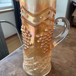 Fenton Carnival Glass - Marigold Lattice and grape tall pitcher