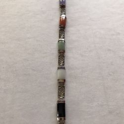 Sterling Silver Jade Gemstone Link Bracelet Multi ColorJade