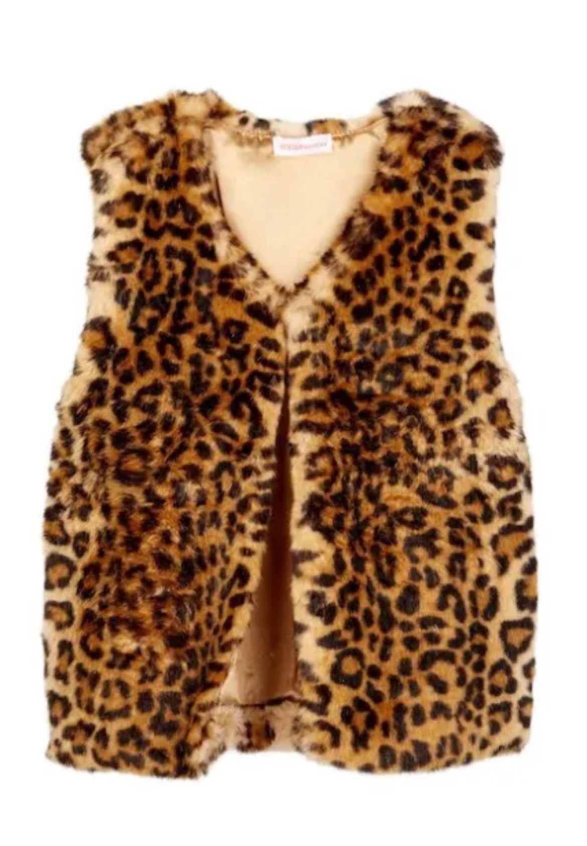 new $79 Design History Faux Fur Cheeta Brown Vest - Large 14 