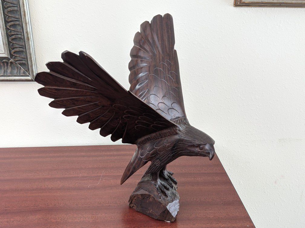 Large Hand Carved Wooden Eagle