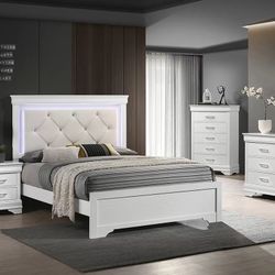 4PC White Queen Bedroom Set w/ LED Lights 🔥SALE🔥