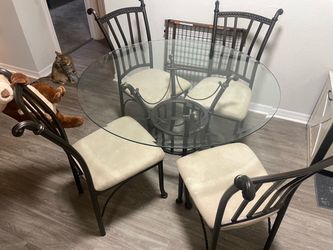 Round Glass Top Dining Table with 4 Chairs