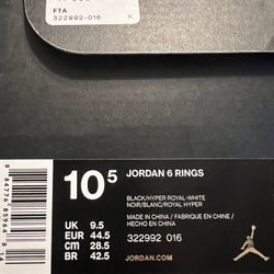 Jordan 6 Rings 10.5  Wore 1 Time 