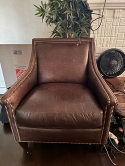 Brown Leather Accent Chair with Nailhead Trim