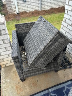 Grey Wicker Chair And Small table