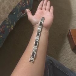 Mens stainless steel black and silver bracelet