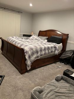 Cherry Wood Sleigh Bed Frame King