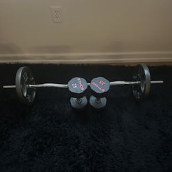 Curl Bar With Plates Dumbbells 