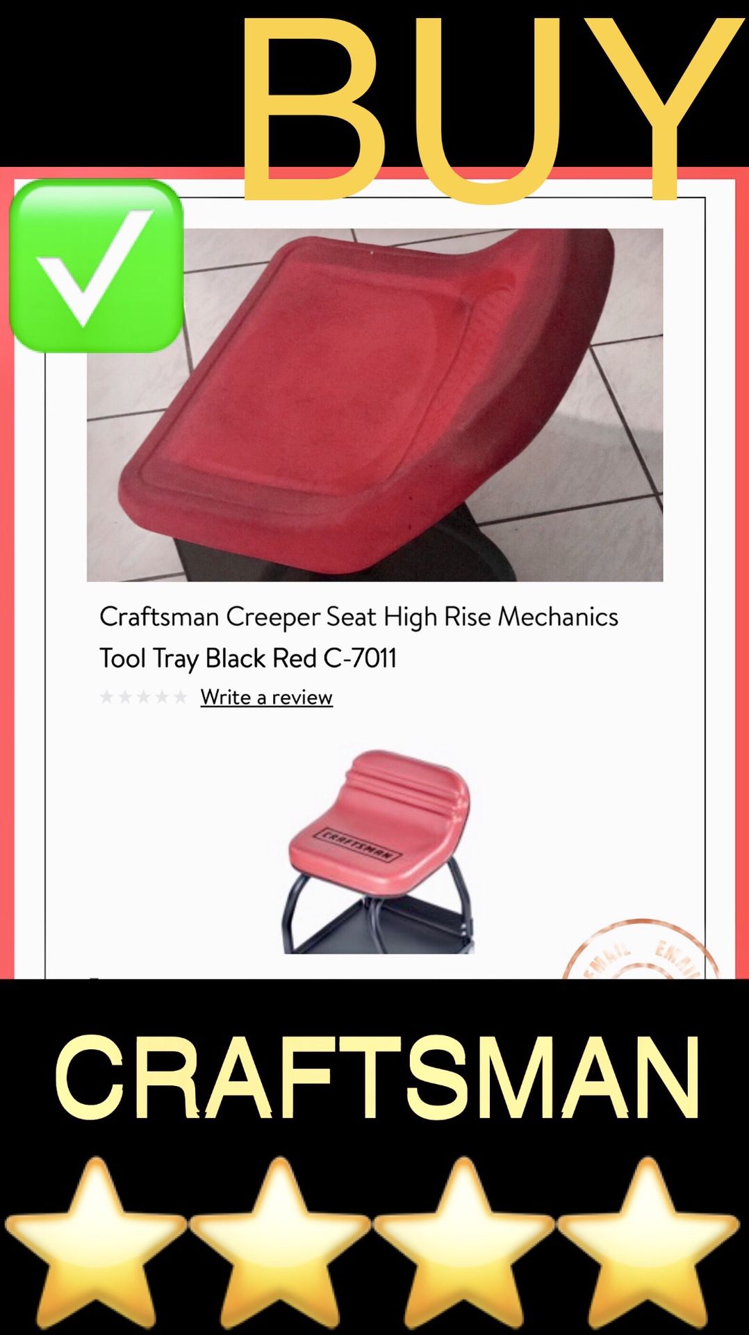 CRAFTSMAN creeper seat - rolling stool - high rise gliding mechanics swivel chair for garage - cash or trade 4 snap on drill or toolbox