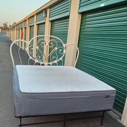 QUEEN BED FRAME WITH HEADBOARD AND MATTRESS