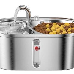 🌼 Pet Water Dispenser Feeder 2-in-1, 3L/101.44oz Food Grade Stainless Steel Pet Water Dispenser Feeder, Cat & Dog Fountain, Ultra-Quiet and Easy to C