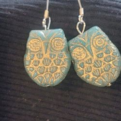 Sterling Silver Uranium Glass Owl Earrings