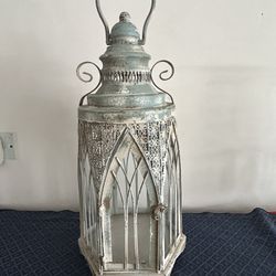 Gothic Metal & Cathedral Glass Lantern