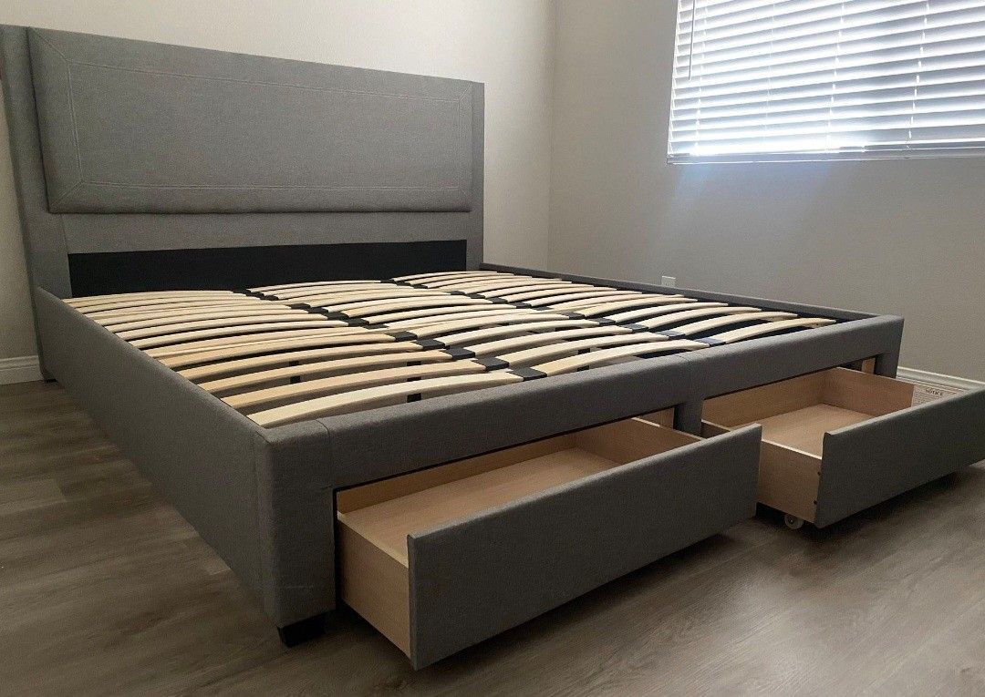 Brand New King Size Grey Storage Bed Frame (New In Box)
