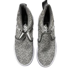 Vans Size 13 Gray and White Slip-On Sneakers