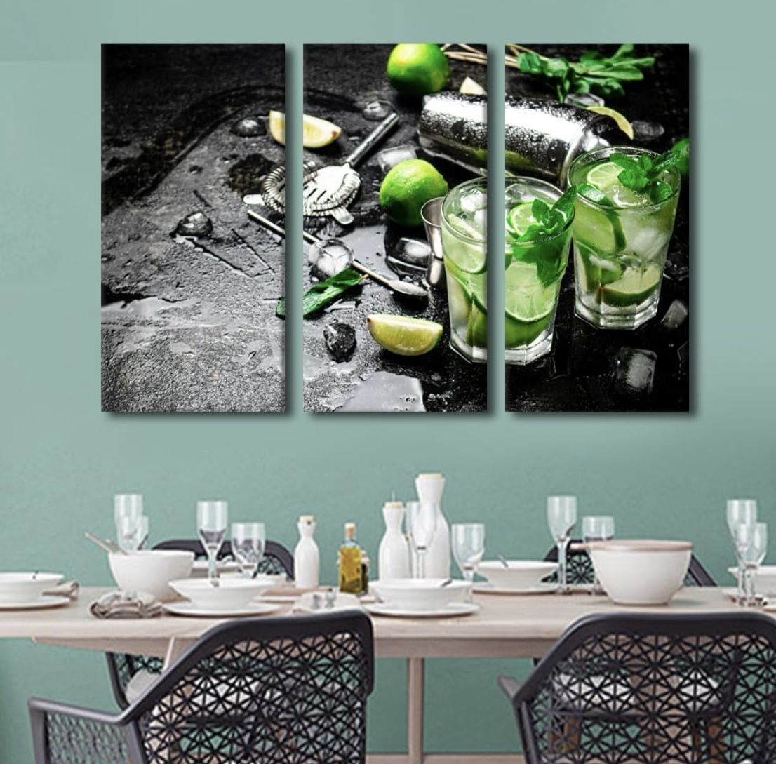 New Mint Lime Refreshing Poster Print Canvas Wall Art 3 Panels