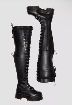 Dr Martens Audrick 22-Eye Extreme Lace Knee High Platform Boots Sz 5 Black RARE