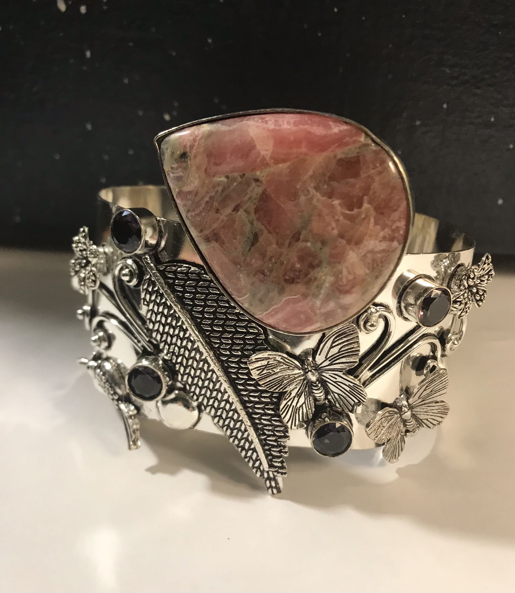 Krazy Lace Agate Amethyst 925 Sterling Silver Cuff Bracelet 