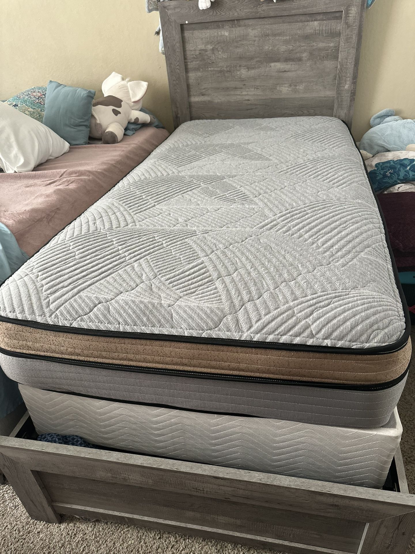 Twin size bed with mattress and box spring