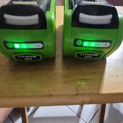 Two New Aftermarket Greenworks 40v 6 amp Batteries