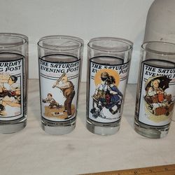 The Saturday Evening Post Drinking Glasses 1987 Arby’s Norman Rockwell Set 4